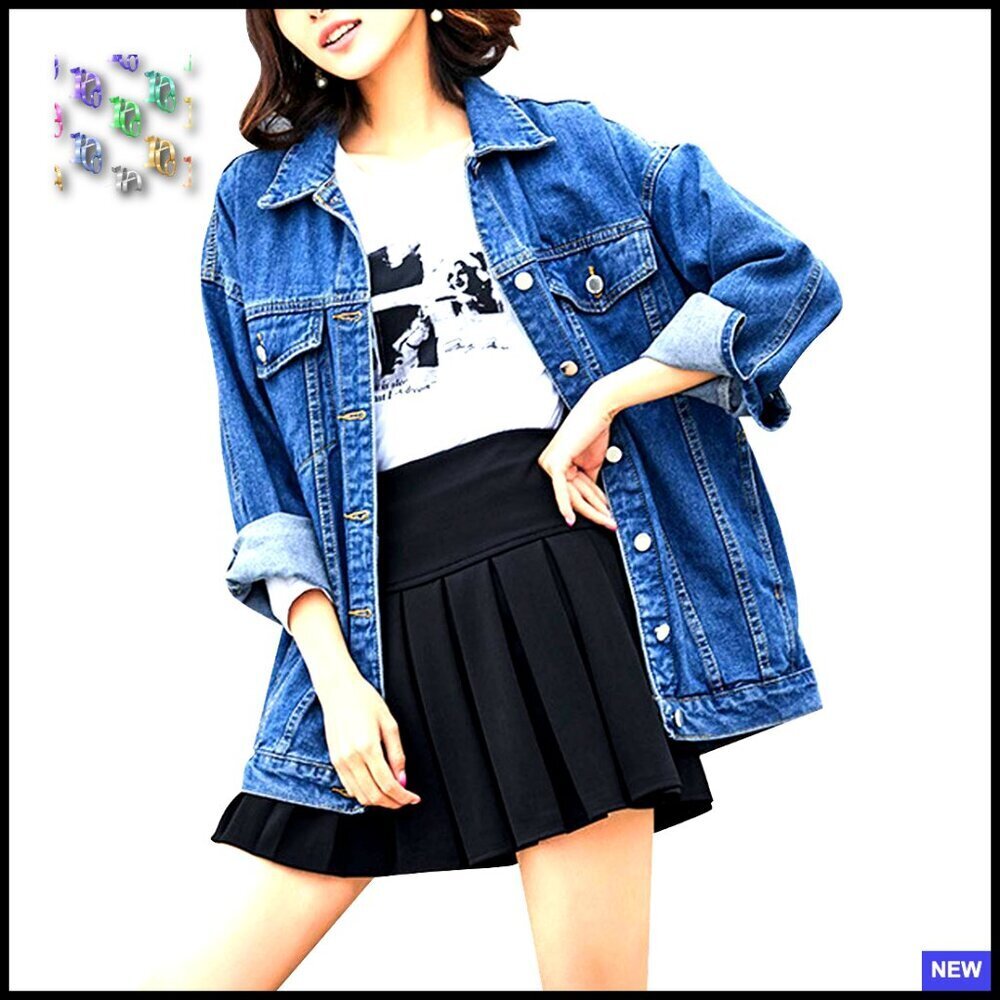 Oversized Denim Jacket Biker Coat Mid Long Boyfriend Style Casual Chic